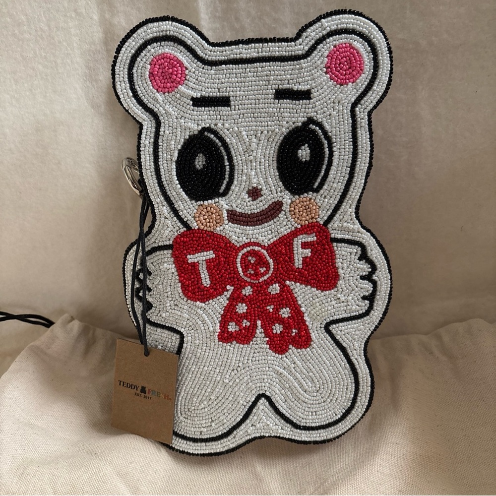 Teddy Fresh Beaded Bear Crossbody Bag - White, Black, Red, Pink